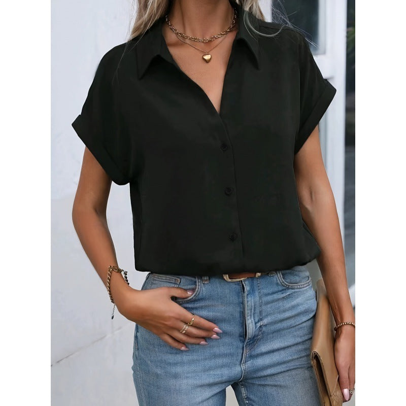 Solid Color Simple Short Sleeve Shirt
