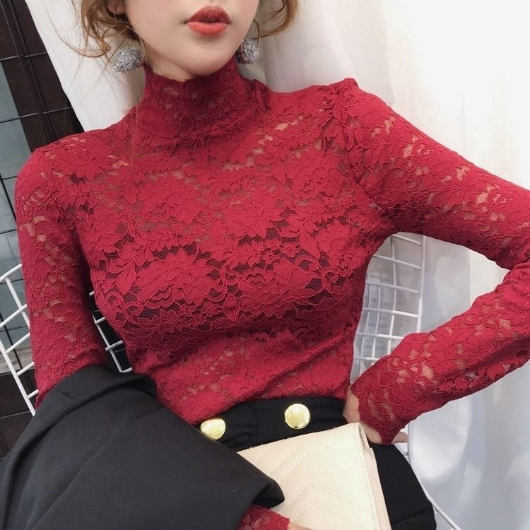 Half high collar lace bottoming shirt