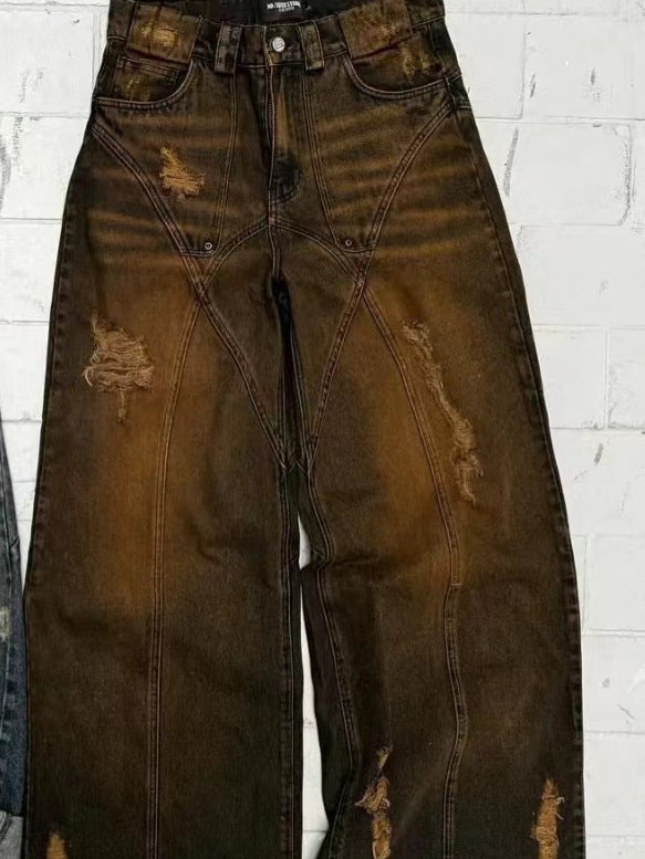 American High Street Straight Yellow Mud Dyed Jeans