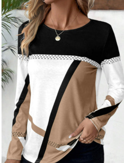 Crew Neck Long Sleeve Digital Printing Leisure Pullover T-shirt