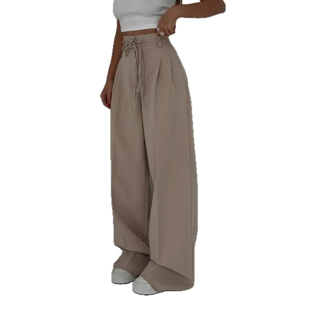 High Waist Lace Up Slim Fit Straight-leg Pants