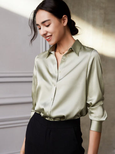 Design Sense Niche Satin Shirt Wild Retro Hong Kong Flavor