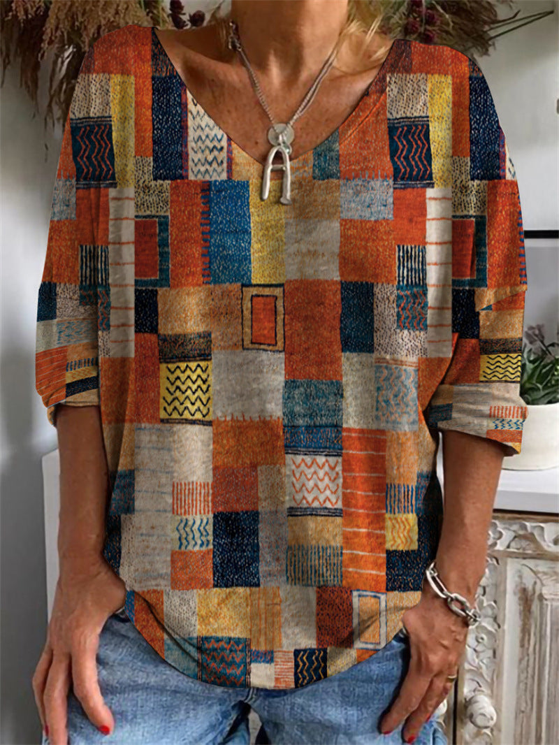 Loose Long Sleeved Huamang V Neck T Shirt