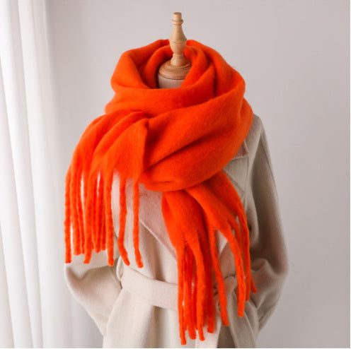 Mohair Pure Color All-matching Winter Warm Lengthened Fringe Bib Towel