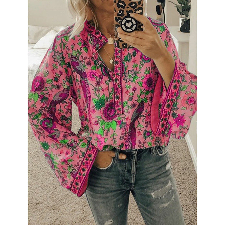 Peacock print loose shirt