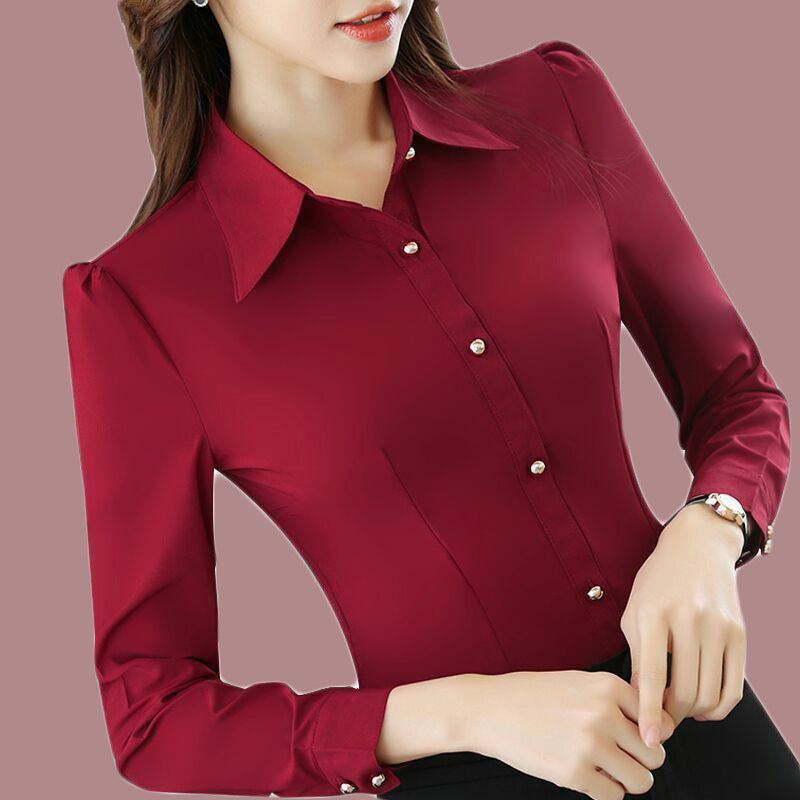 Women's Long-sleeved Slim Solid Color Shirt