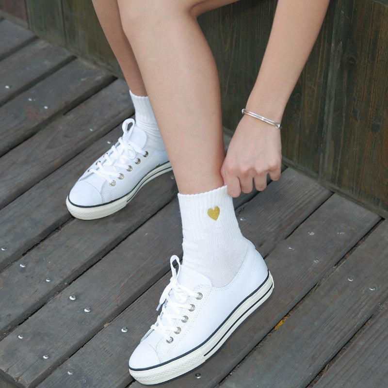 Hand-embroidered gold thread love women's socks
