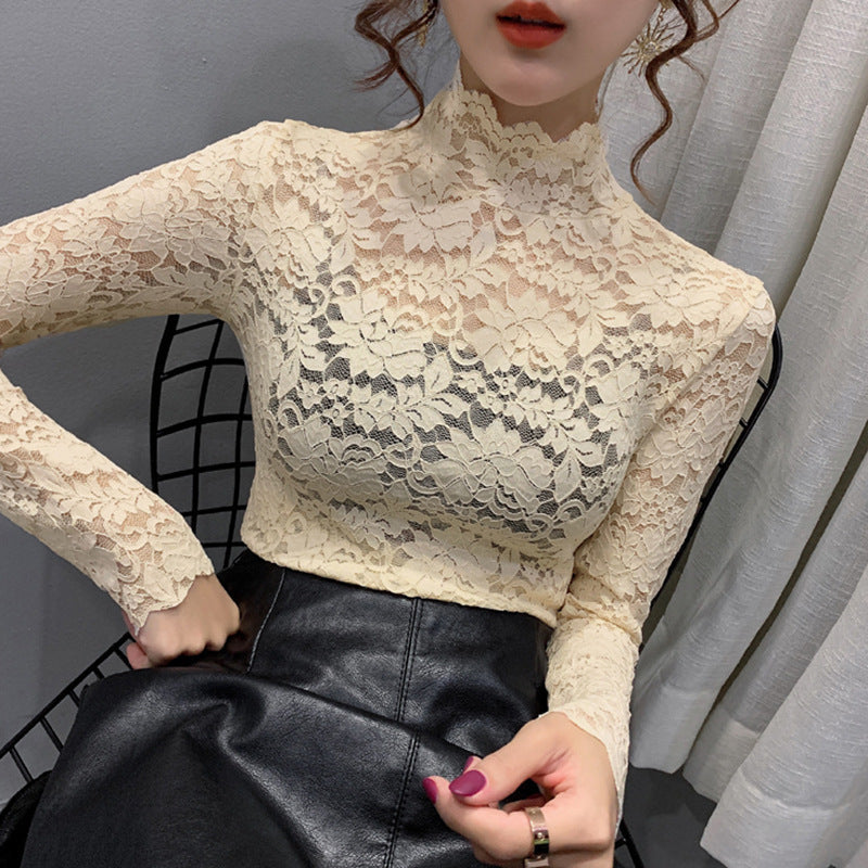 Half high collar lace bottoming shirt