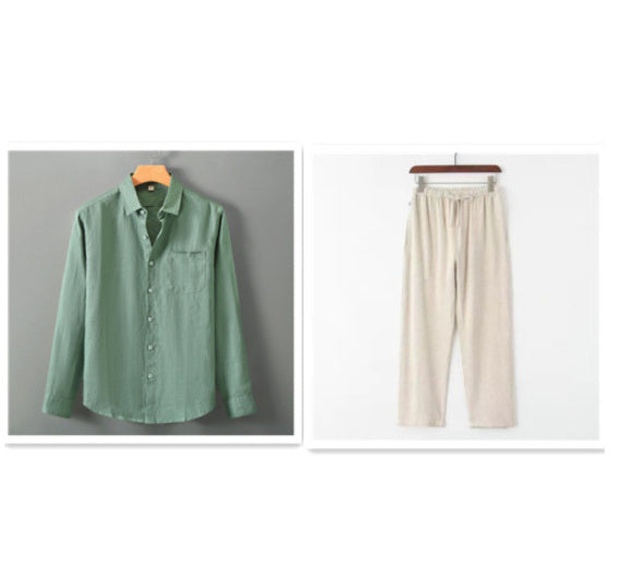 Pure Linen Shirt Men's Short Sleeve Summer