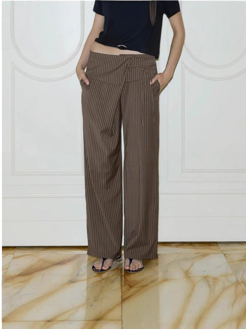 Women's Striped Casual Lace Up Loose Trousers