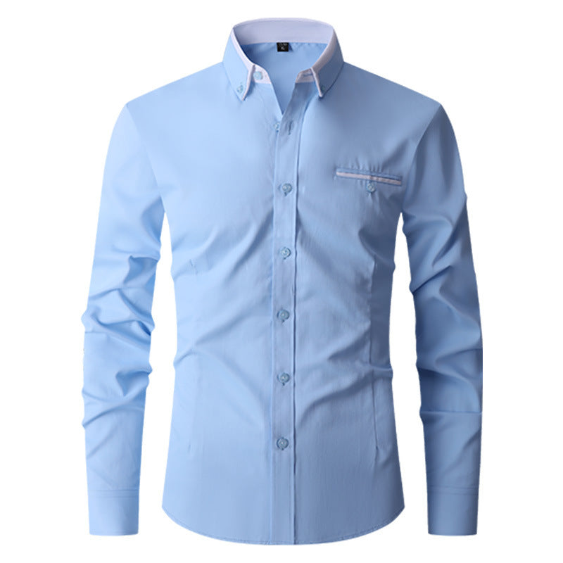 Faux Pocket Decorative Men's Long-sleeved Shirt European Size