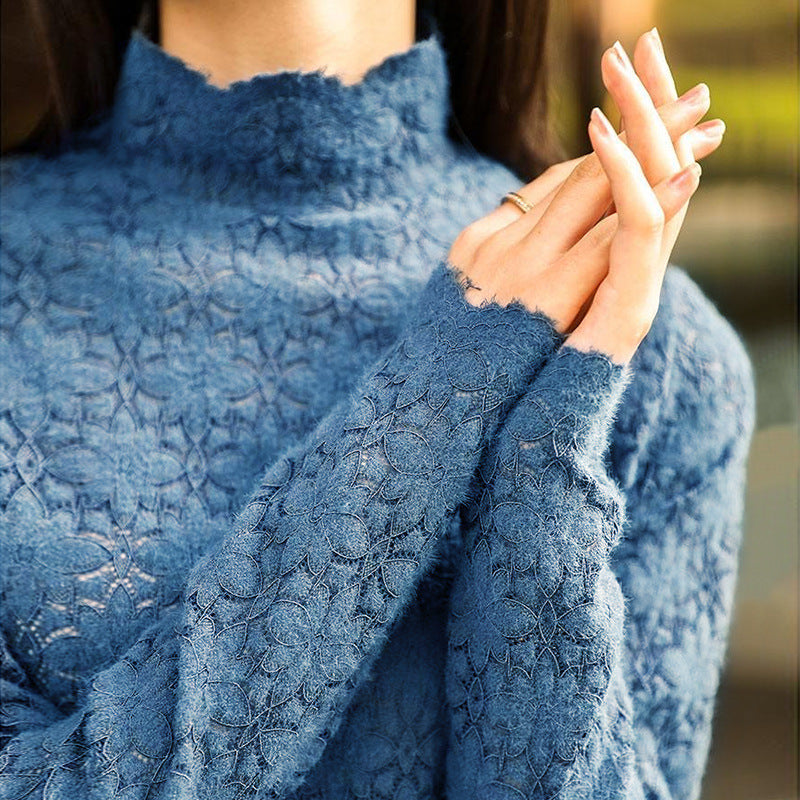 Lace Bottoming Shirt Women's Lace Half Turtleneck Long Sleeve Fashion Top