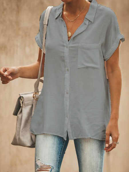 Solid color bat sleeve pocket shirt
