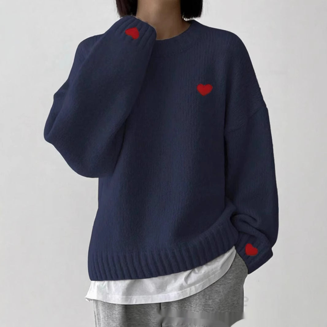 Love Embroidered Crew Neck Sweater Pullover Sweater