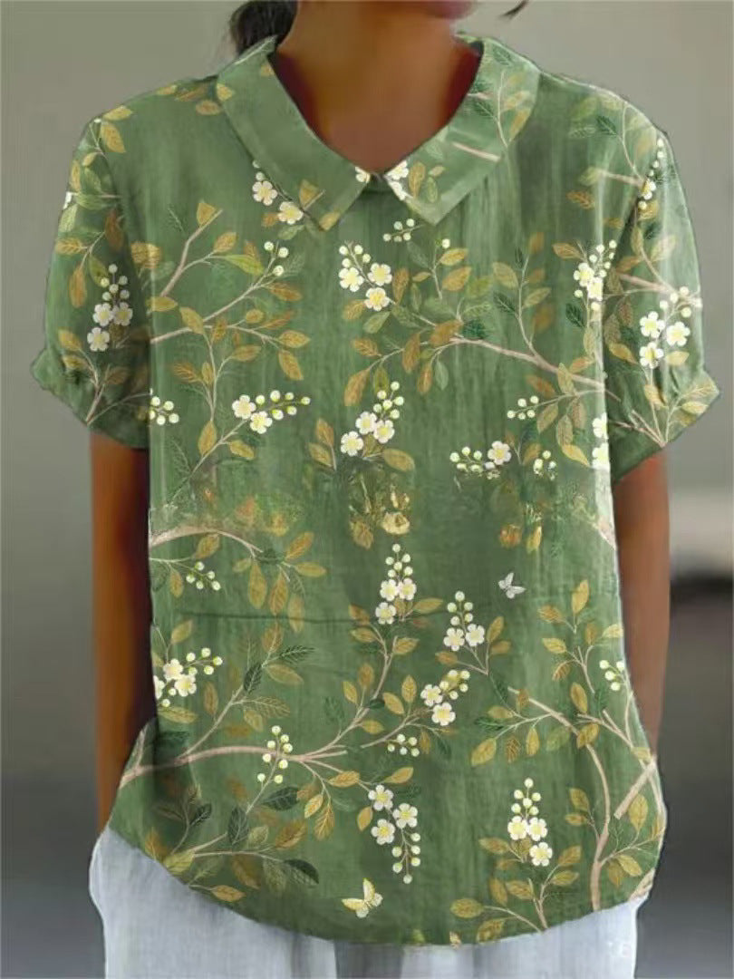 Ladies New Lapel Loose Casual Short-sleeved Top