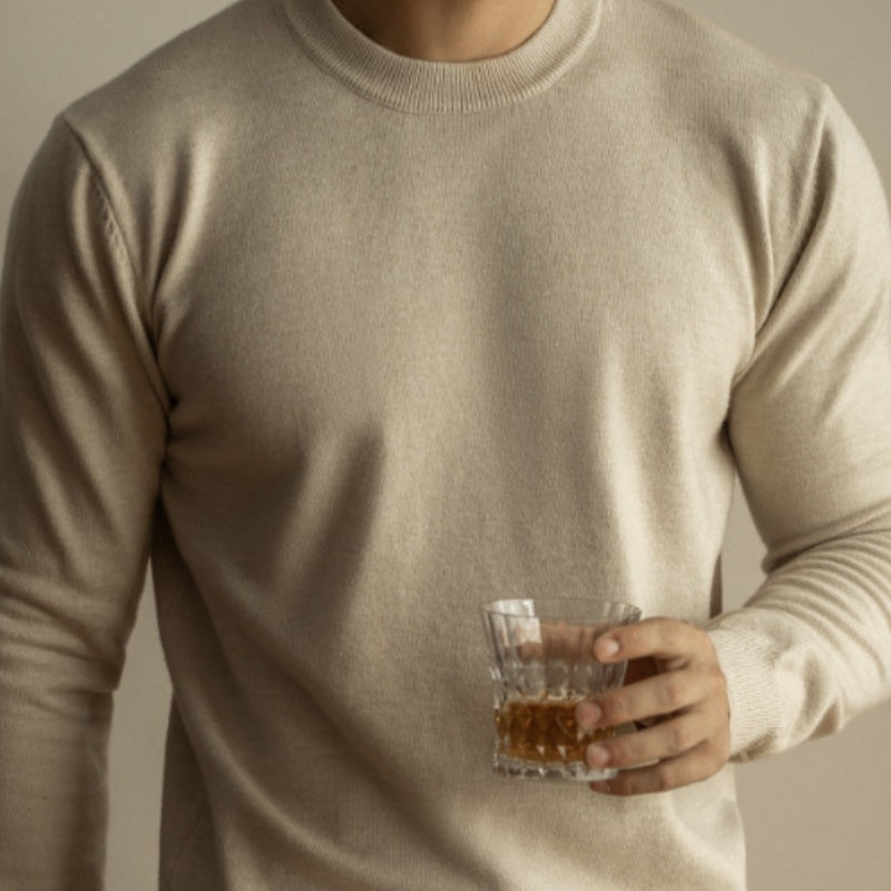 Wool Tencel Round Neck Commuter Solid Color Base Sweater