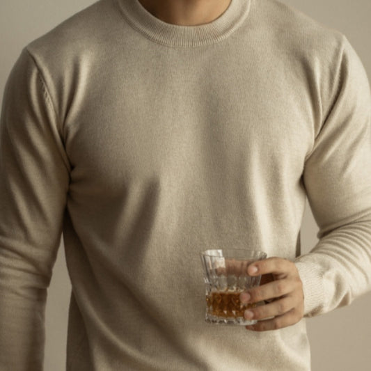 Wool Tencel Round Neck Commuter Solid Color Base Sweater