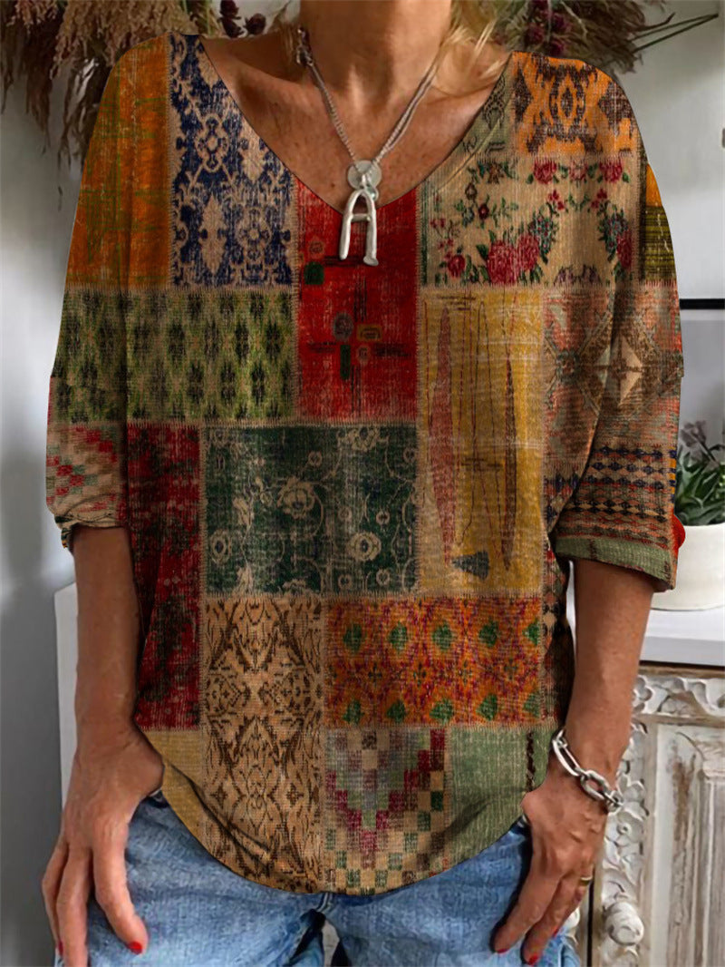 Loose Long Sleeved Huamang V Neck T Shirt