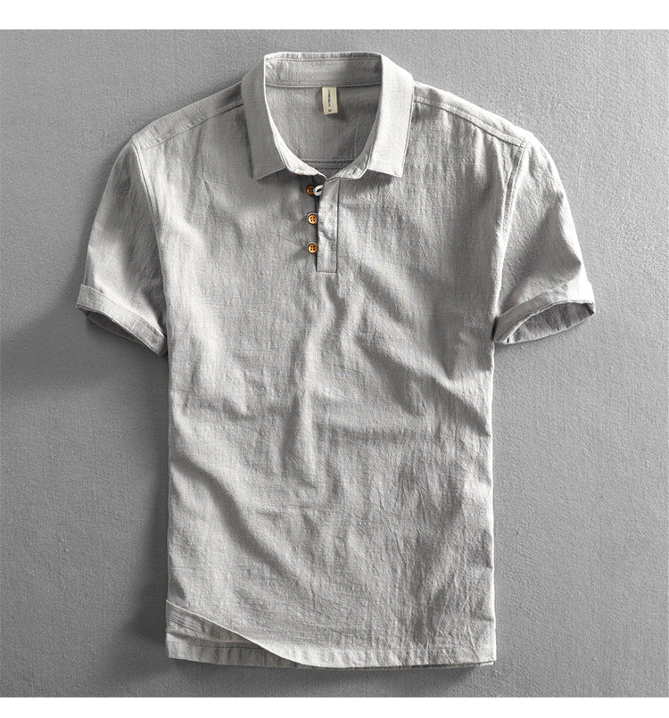 Spring And Summer Men's Linen Shirt Slim Pullover Short Sleeve Shirt Half Sleeve Retro Shirt Lonely Sail