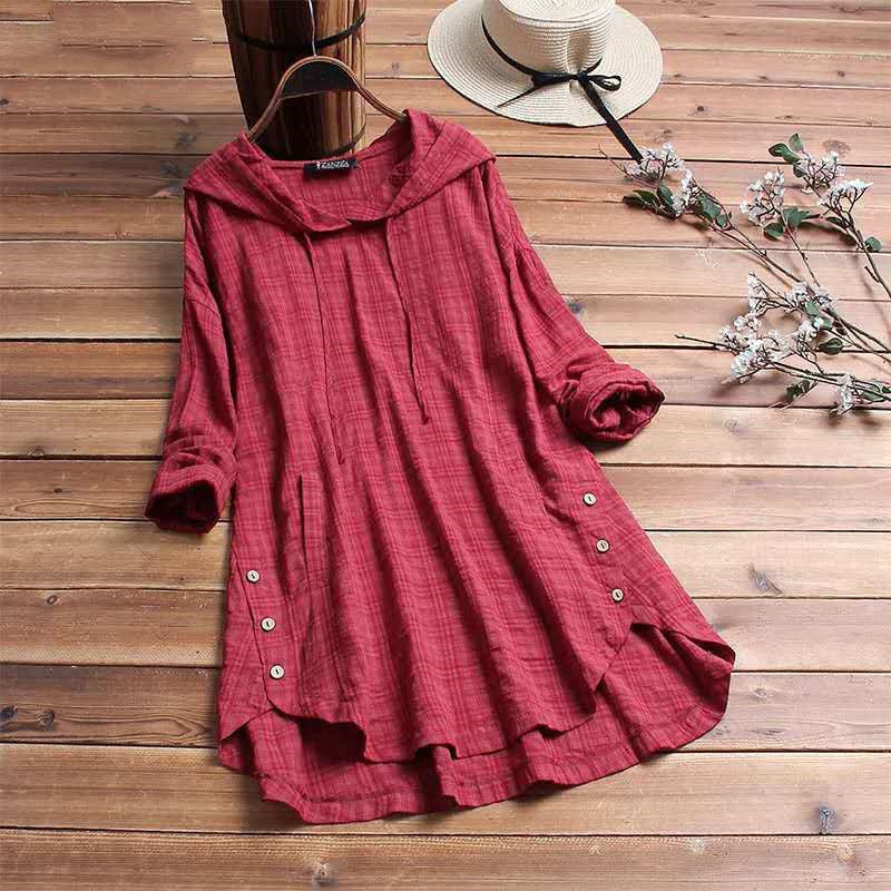 Hedging Black Women Mid-length Linen Cotton Shirt Women