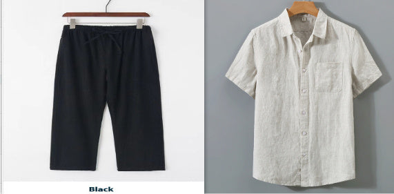 Pure Linen Shirt Men's Short Sleeve Summer