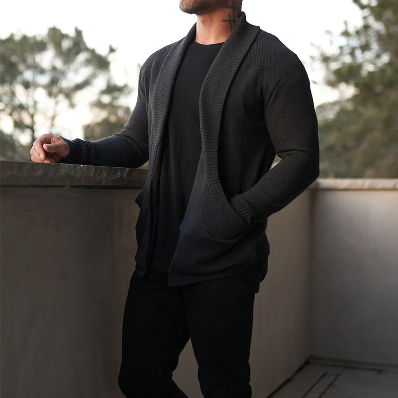 Solid Color Cardigan Sweater With Pockets Casual Men's Long-sleeved Coat