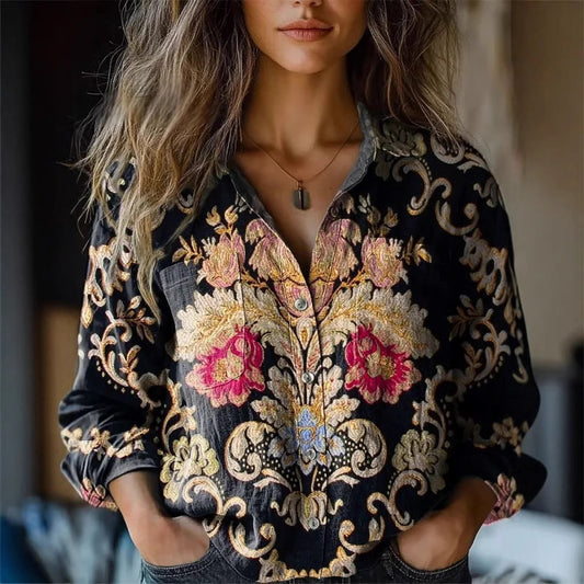 Women's Wear All-matching Printed Casual Lapel Shirt