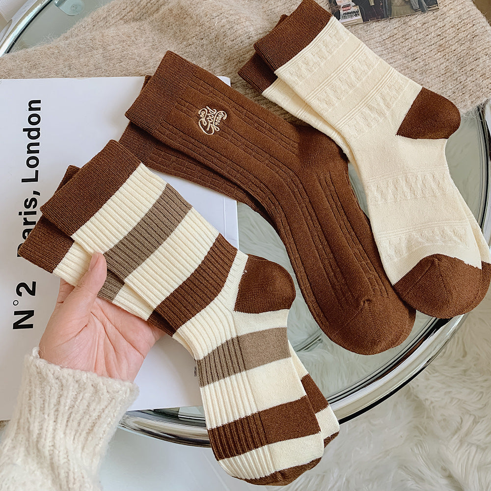 Women's Autumn And Winter Warm Fleece Coffee Wool Socks