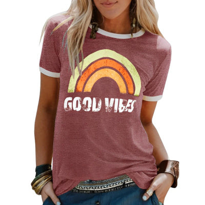 Women's Printed Round Neck Short Sleeve T-shirt