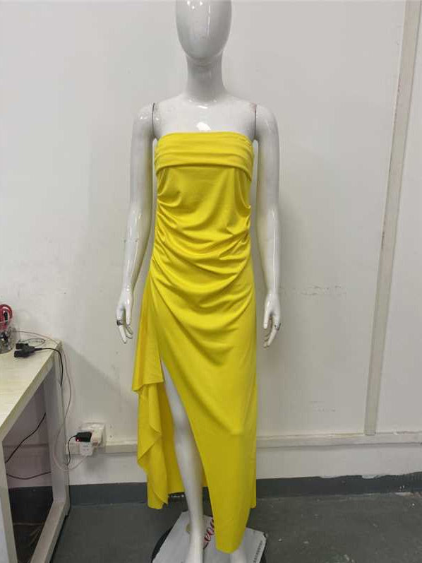Women's Line Up Collar With Sexy Backless High Slit Dress