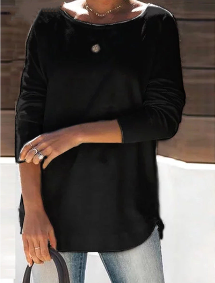 Round Neck Solid Color Casual Top