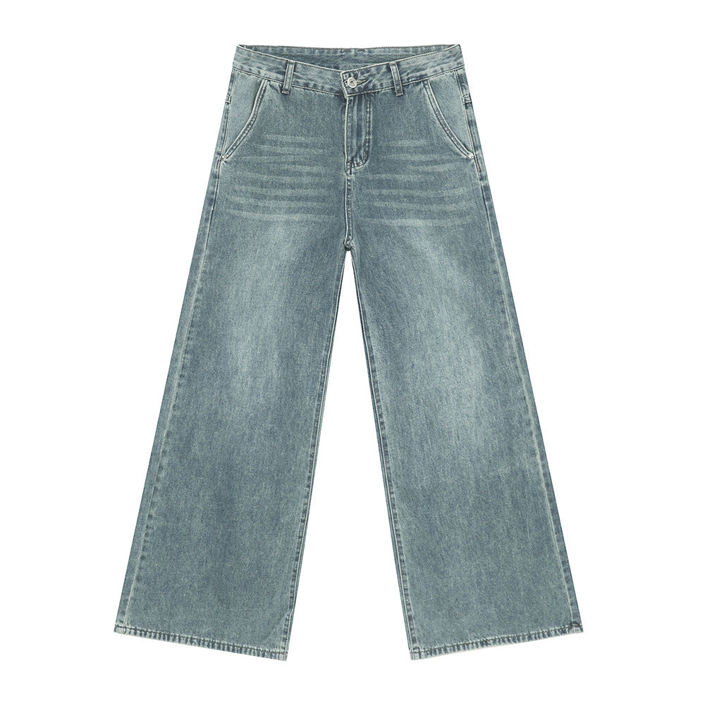 Draping Mop Wide Leg Loose Washed Jeans Tide