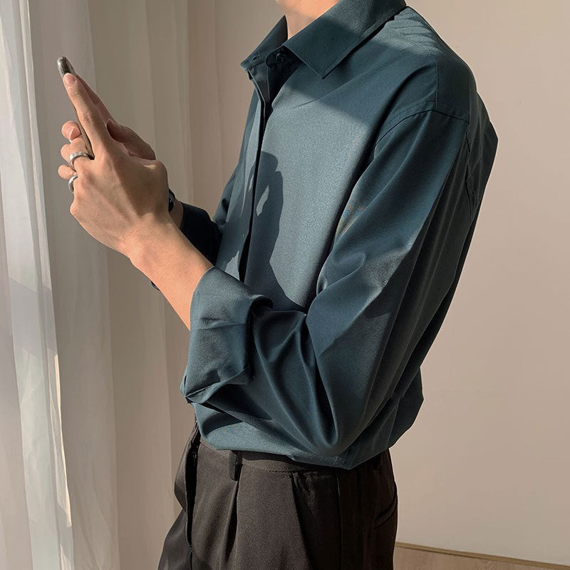 Long sleeve retro style drape white shirt