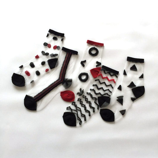 Women's Spring And Summer Transparent Thin Polka Dot Socks