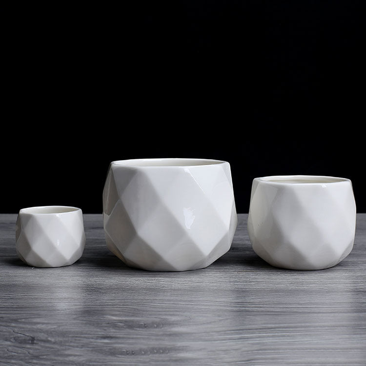 Flower Garden Polyhedron White Ceramic Flower Pot