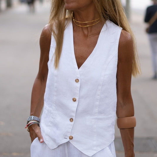 Women's Solid Color Loose Cotton Linen Top Vest