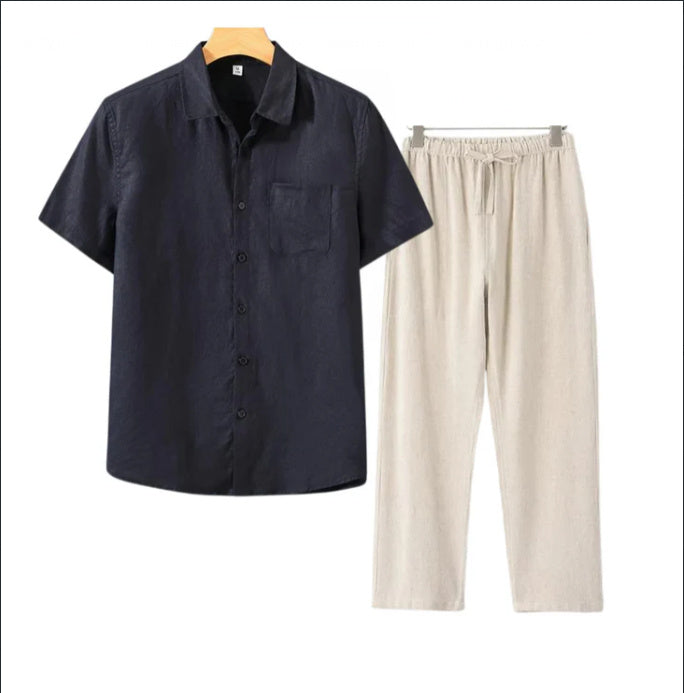 Pure Linen Shirt Men's Short Sleeve Summer