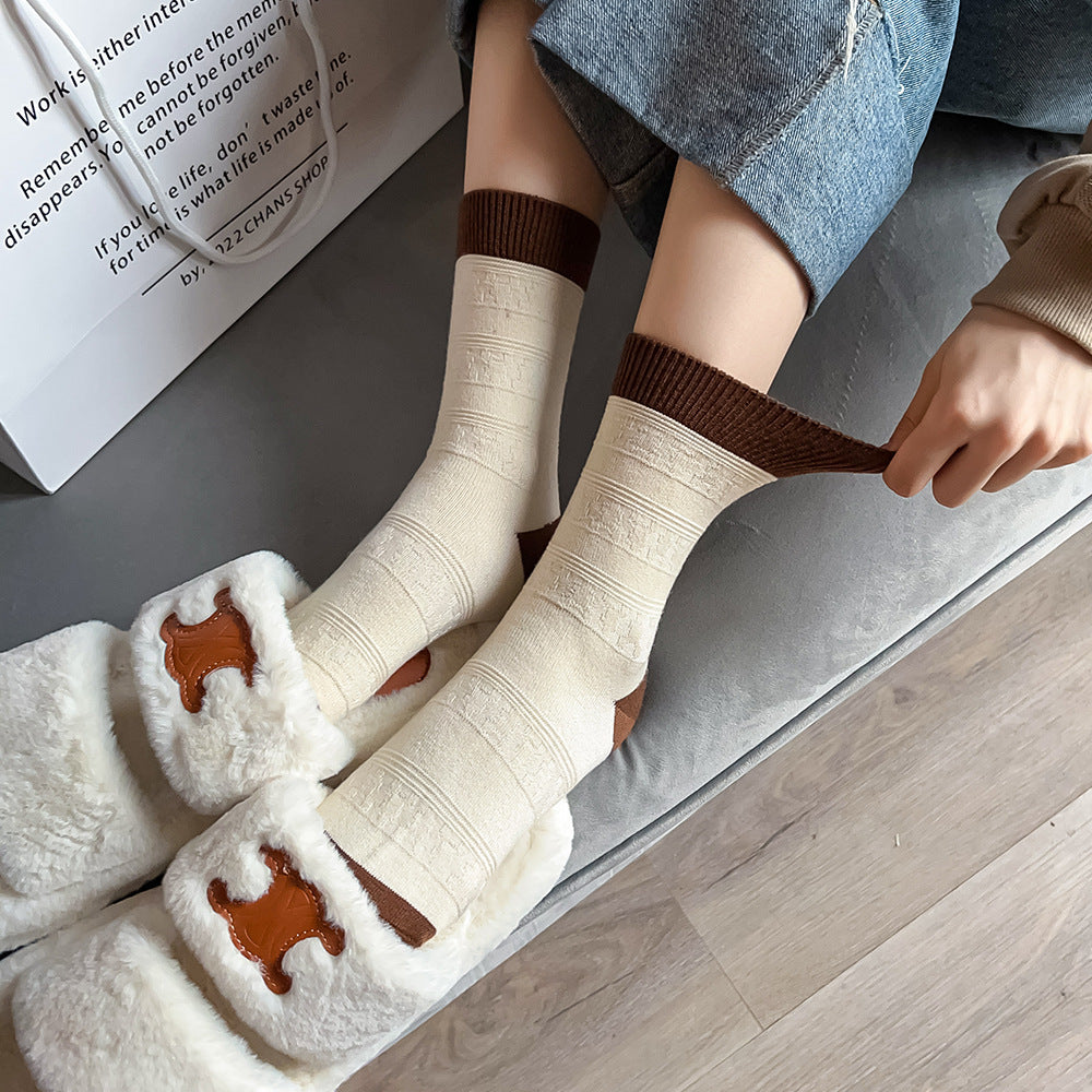 Women's Autumn And Winter Warm Fleece Coffee Wool Socks