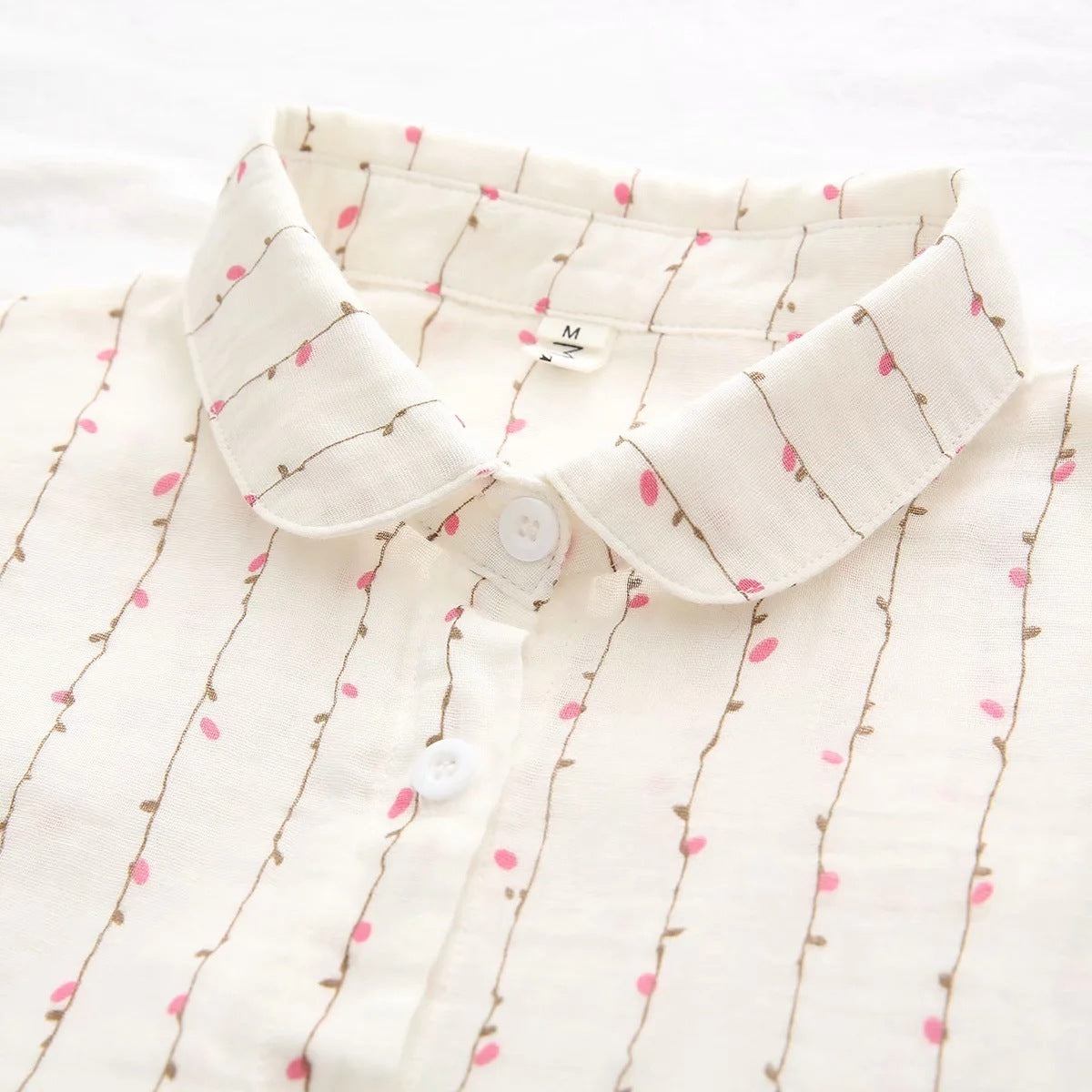 Autumn New Double-layer Cotton Yarn Long Sleeves Shirt Women's Korean-style Loose Artistic Small Floral Cotton Soft Shirt