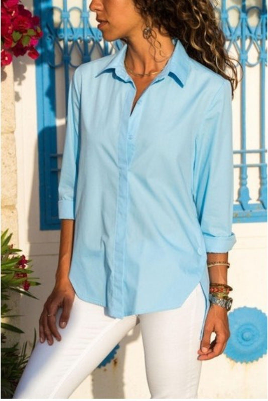 Autumn Simplicity Long Sleeve V-neck Buttons Women's Shirt