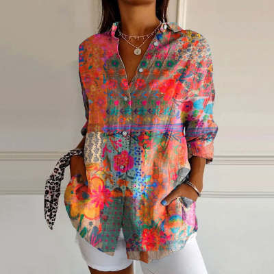 New Women's Summer Long-sleeve Printed 3D Floral Top