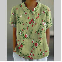 Ladies New Lapel Loose Casual Short-sleeved Top