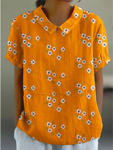 Ladies New Lapel Loose Casual Short-sleeved Top