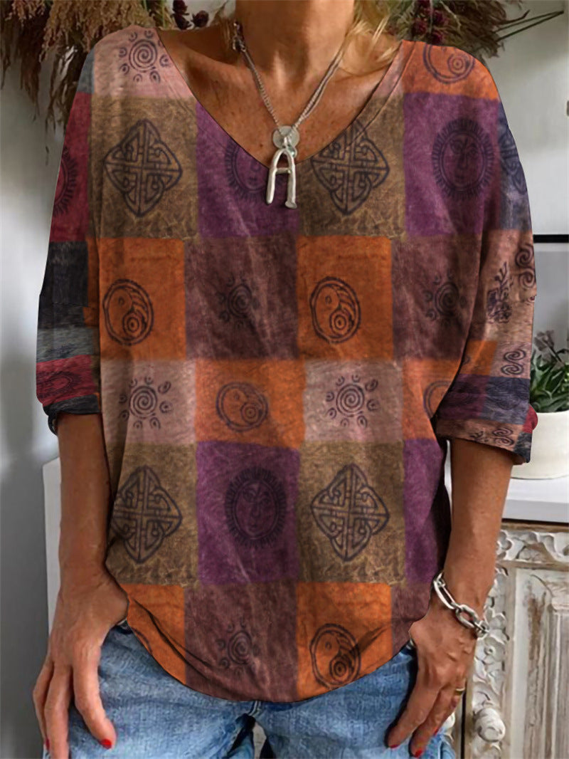 Loose Long Sleeved Huamang V Neck T Shirt