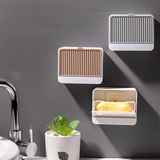 Double Grids Soap Storage Box Wall Puch Free Drain Soap Holder
