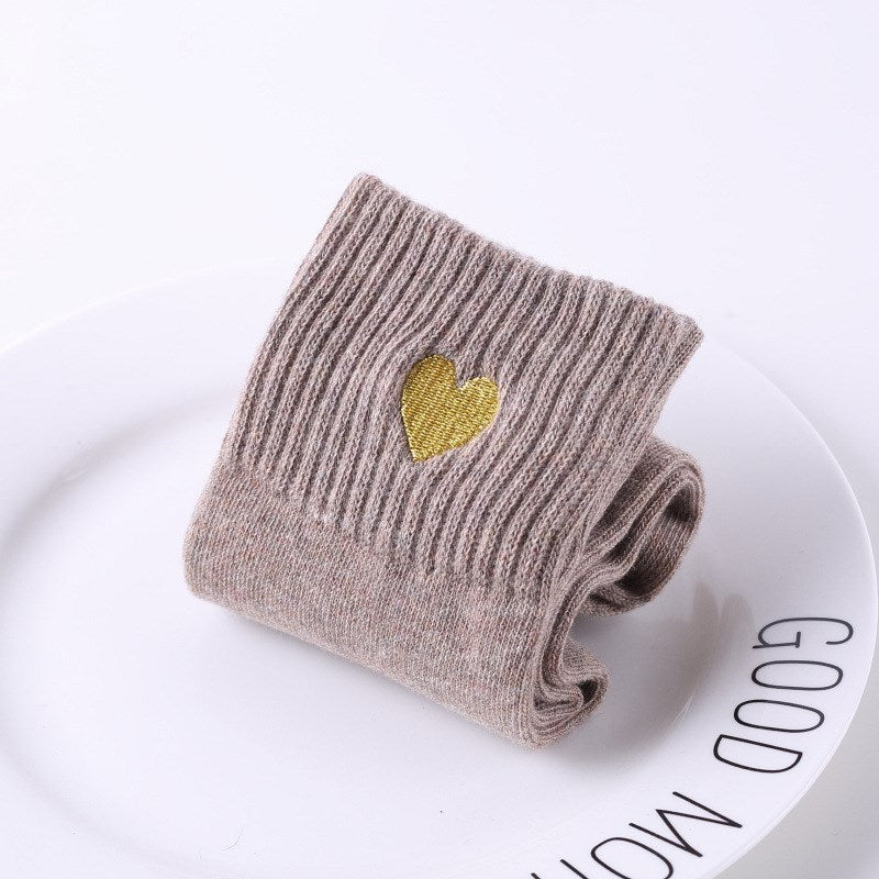 Hand-embroidered gold thread love women's socks