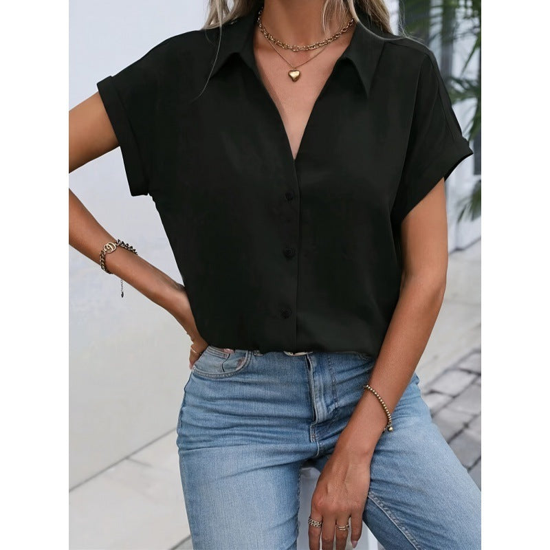 Solid Color Simple Short Sleeve Shirt