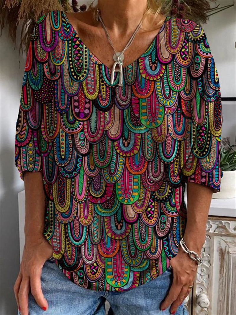 Loose Long Sleeved Huamang V Neck T Shirt
