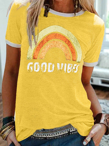 Women's Printed Round Neck Short Sleeve T-shirt