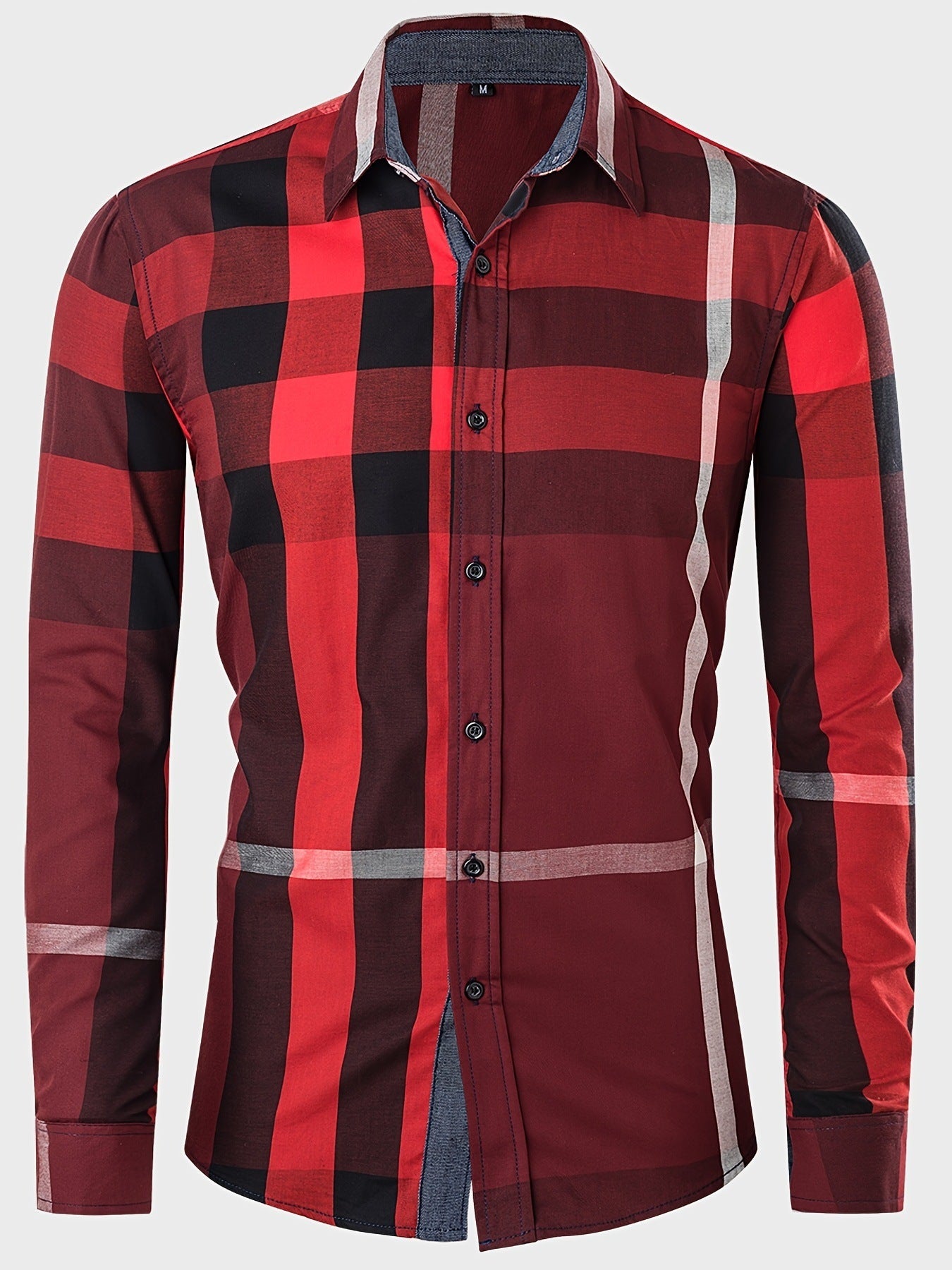 Men's Cotton Long Sleeve Color Matching Plaid Shirt